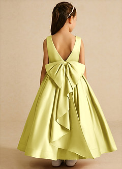Azazie Cailee Flower Girl Dresses Lemon Sorbet Ball-Gown Pleated Matte Satin Dress image1