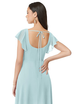 Azazie Bondi Brautjungfernkleider Eine Linie Gestreift Chiffon Kleid Nebel image5