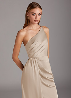 Azazie Mika Final Sale White Alabaster Sheath One Shoulder Stretch Satin Dress image7