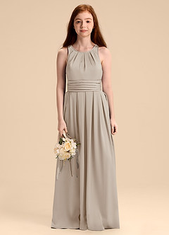 Azazie Bibiane Junior Abito A-Line in Raso Elasticizzato Plissettato Gelo image6