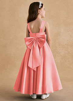 Azazie Honey Bear Flower Girl Dresses Coral A-Line Pleated Matte Satin Dress image1