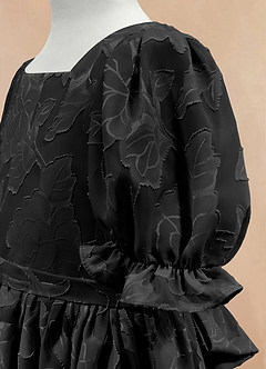 Azazie Joss Flower Girl Dresses Black A-Line with Sleeves Floral Burnout Dress image7