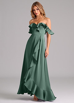 Azazie Lyra Bridesmaid Dresses Eucalyptus A-Line Off the Shoulder Stretch Satin Convertible Dress image4