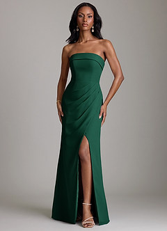 Azazie Aretha Bridesmaid Dresses Emerald A-Line Strapless Chiffon Dress image1