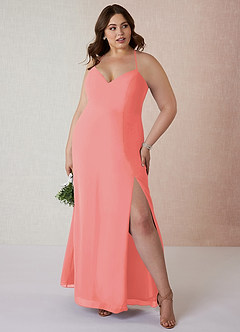 Azazie Manila Bridesmaid Dresses Coral Sheath V-Neck Chiffon Dress image7