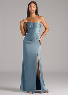 Azazie Marla Bridesmaid Dresses Dusty Blue Sheath Strapless Stretch Satin Convertible Dress image3
