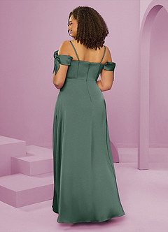 Barbie ♥ Azazie Final Sale Eucalyptus A-Line Off the Shoulder Stretch Satin Dress image9