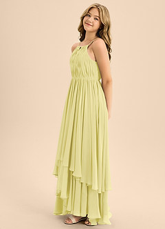 Azazie Elliora Junior Lemon Sorbet A-Line Pleated Chiffon Dress image6