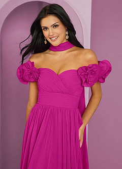 Barbie ♥ Azazie Abiti da Damigella Abito Convertibile A-Line in Chiffon a Spalla Scoperta Fucsia image17