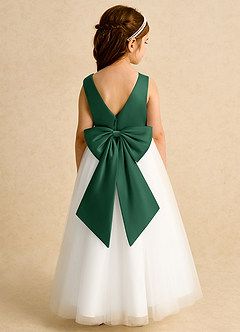 Azazie Eleni Blumenmädchenkleider Ballkleid Schleifen Tüll Kleid Elfenbein Dunkelgrün image2