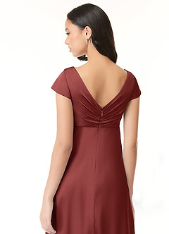 Azazie Allessia Maternity Bridesmaid Dresses A-Line Pleated Stretch Satin Floor-Length Dress image7