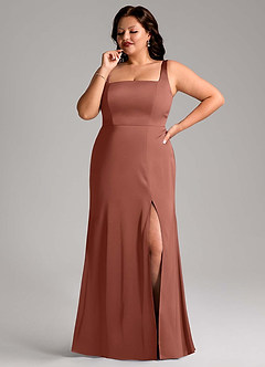 Azazie Frostine Vestidos de damas de honor Vestido de Castaño de Satén Elástico de Corte en A con Lazo image8