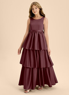 Azazie Meadowyn Junior Vestido de Sangrado de Satén Elástico de Corte En A con Lazo image4
