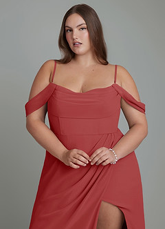 Azazie Johana Bridesmaid Dresses Rust Mermaid Off the Shoulder Chiffon Convertible Dress image10