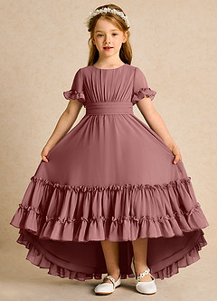 Azazie Kass Flower Girl Dresses Desert Rose A-Line Pleated Chiffon Dress image2