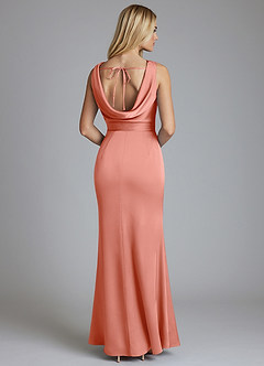 Azazie Tallie Bridesmaid Dresses Coral Mermaid Pleated Stretch Satin Dress image6
