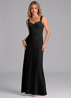 Azazie Denice Bridesmaid Dresses Black Sheath Pleated Velvet Dress image1