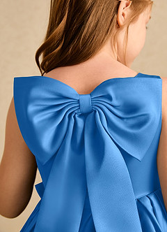 Azazie Jessie Blumenmädchenkleider A-Linie Schleifen Matte Satin Kleid Blauhäher image7
