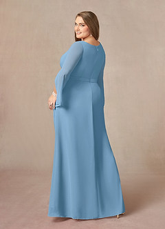 Azazie Belinda vestidos de madre de la novia Vestido de Azul Acero de Gasa de Corte En A con Cuello en V Plisado image9