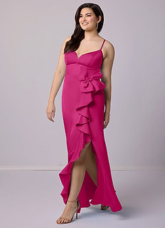 Barbie ♥ Azazie Venta Final Vestido de Barbie Rosa de Satén Elástico de Corte Recto con Lazo image6