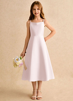 Azazie Jaella Girls Formal Abiti da Ragazza di Fiori Abito A-Line in Raso Opaco Plissettato Rosa Rossore image5