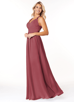 Azazie Ashia Abiti da Damigella Abito A-Line in Chiffon Plissettato Merlot image3