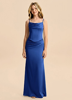 Azazie Sorrel Junior Royal Blue Mermaid Ruched Stretch Satin Dress image6