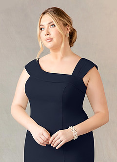 Azazie Ellen Mother of the Bride Dresses Dark Navy Sheath Side Slit Stretch Crepe Dress image10