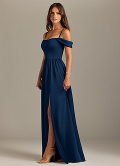 Azazie Calianna Bridesmaid Dresses Dark Navy A-Line Off the Shoulder Stretch Satin Convertible Dress image6