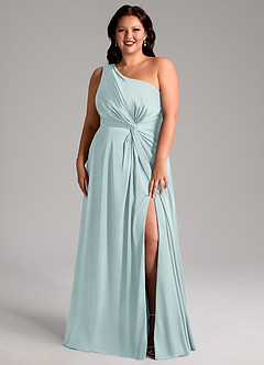 Azazie Brooke Bridesmaid Dresses Mist A-Line One Shoulder Stretch Satin Dress image8