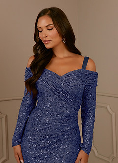 Azazie Indra Mother of the Bride Dresses Stormy Sheath Sequins Lace Dress image5