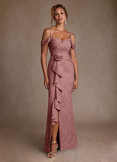 Azazie Irene Mother of the Bride Dresses Dusty Rose A-Line Off the Shoulder Floral Burnout Dress image3