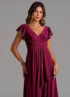 Azazie Omari Bridesmaid Dresses Cabernet A-Line Pleated Velvet Dress image2