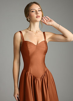 Azazie Evadina Suknie dla druhen Linia A Gorset Satyna elastyczna Do ziemi Sukienka image5