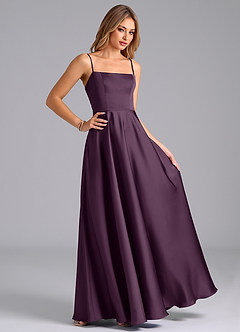 Azazie Elita Brautjungfernkleider A-Linie Plissee Stretch-Satin Kleid Pflaume image3