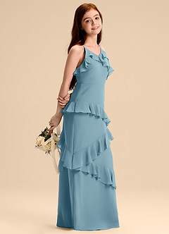 Azazie Evara Junior Abito A-Line in Chiffon Blu Lunatico image1