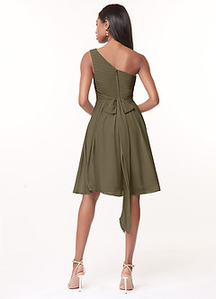 Azazie Katrina Bridesmaid Dresses Willow Green A-Line One Shoulder Chiffon Dress image2