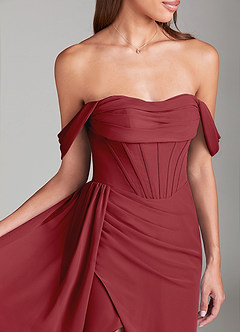 Azazie Amyra Robes de demoiselle d'honneur Robe Fourreau Convertible en Mousseline de soie Épaule décolletée Grenade image6