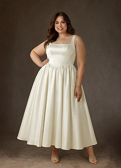 Azazie Verina Hochzeitskleider A-Linie mit Taschen Satin Kleid Creme image7