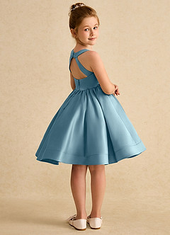 Azazie Julietta Flower Girl Dresses Moody Blue Ball-Gown Convertible Tulle Dress image8