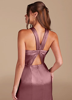 Azazie Rue Bridesmaid Dresses Vintage Mauve Sheath Pleated Metallic Satin Dress image6