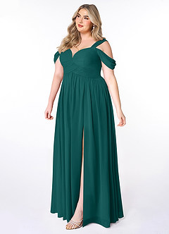 Azazie Lianne Bridesmaid Dresses Peacock A-Line Off the Shoulder Chiffon Dress image9