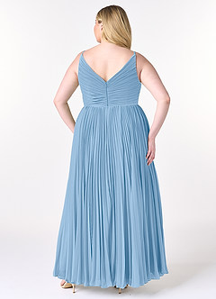 Azazie Raychelle Vestidos de madrinha de casamento Vestido Pó Azul de Chiffon de Linha A com Plissado image9