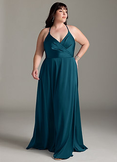 Azazie Davis Bridesmaid Dresses Ink Blue A-Line Pleated Stretch Satin Dress image7