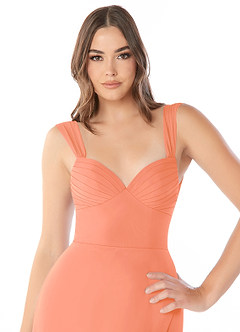 Azazie Audre Jurken voor bruidsmeisjes Jurk van Chiffon met Zeemeermin Geplooid Zonsondergang image5
