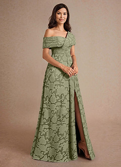 Azazie Milton Mother of the Bride Dresses Pistachio A-Line Pleated Floral Burnout Dress image3