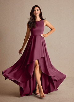 Azazie Niles Mother of the Bride Dresses Mulberry A-Line Trains Stretch Satin Dress image2