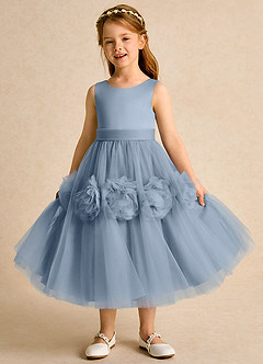Azazie Vola Flower Girl Dresses Dusty Blue Ball-Gown Sleeveless Tulle Dress image5