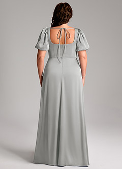 Azazie Fyona Bridesmaid Dresses Silver A-Line Pleated Stretch Satin Dress image2