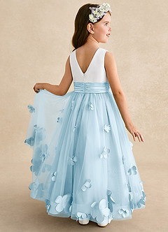 Azazie Vi Blumenmädchenkleider A-Linie ärmellos Tüll Kleid Himmelblau image1